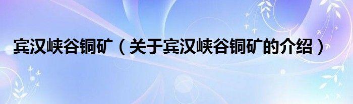 宾汉峡谷铜矿【关于宾汉峡谷铜矿的介绍】