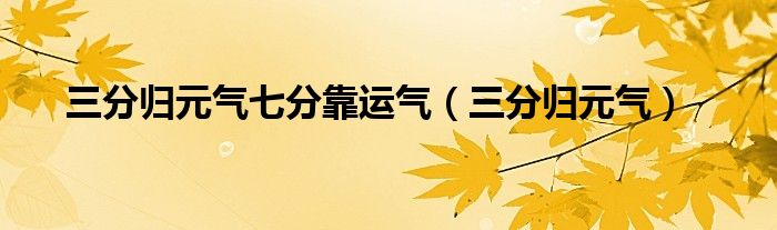 三分归元气七分靠运气【三分归元气】
